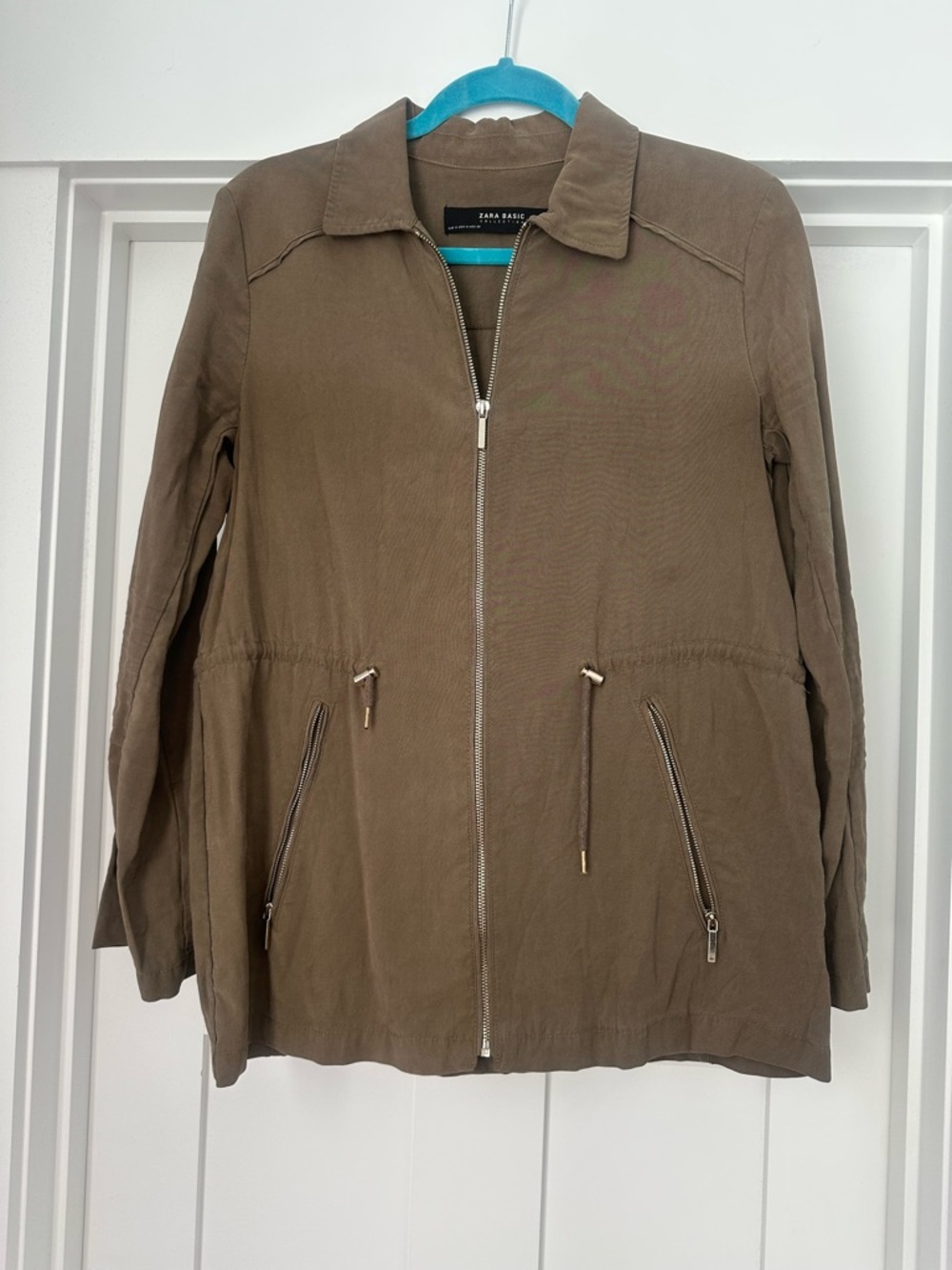 Zara Olive Green Utility Jacket with Zip & Drawstring